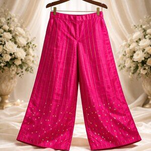 Pink Silk Palazzo Pants with Gold Stripes- Brand new